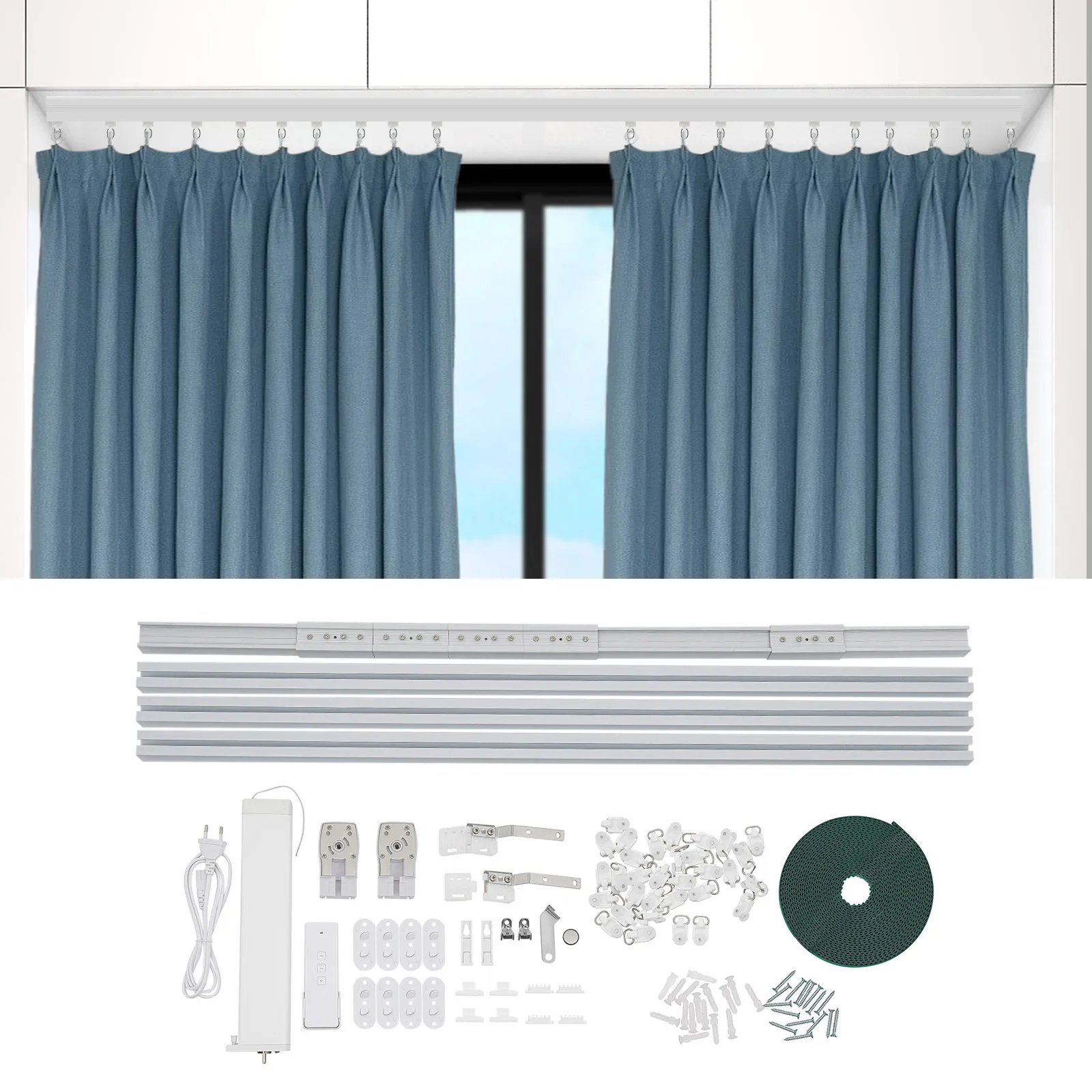 2,16–4,2 m intelligente Fensterschiene, motorisierte elektrische Vorhangschiene mit Fernbedienung und Alexa Google Home Smartphone App