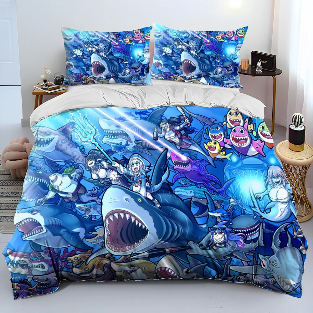 

Cute Gawr Gura Hololive Anime Shark Comforter Bedding Set,Duvet Cover Bed Set Quilt Cover Pillowcase,king Queen Size Bedding Set