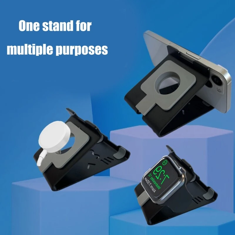 Silicone And Aluminum Alloy Charging Stand Bracket Fit For Watches, Miniature Portable Phone Holder With Double Function