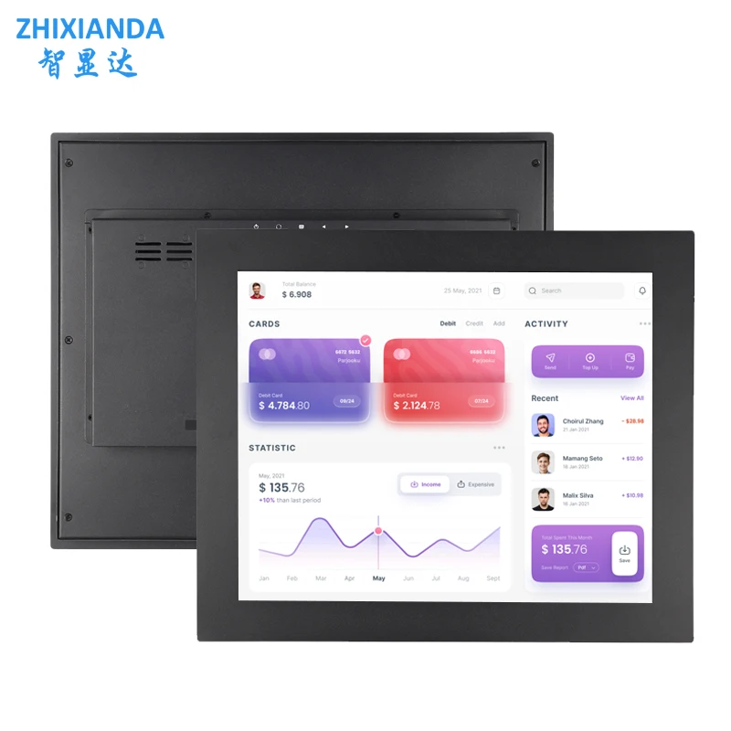 Embedded Monitor 17 Inch 1280*1024 Capacitive Resistive Touch Screen Industrial Display With DVI HDMI VGA USB Interface