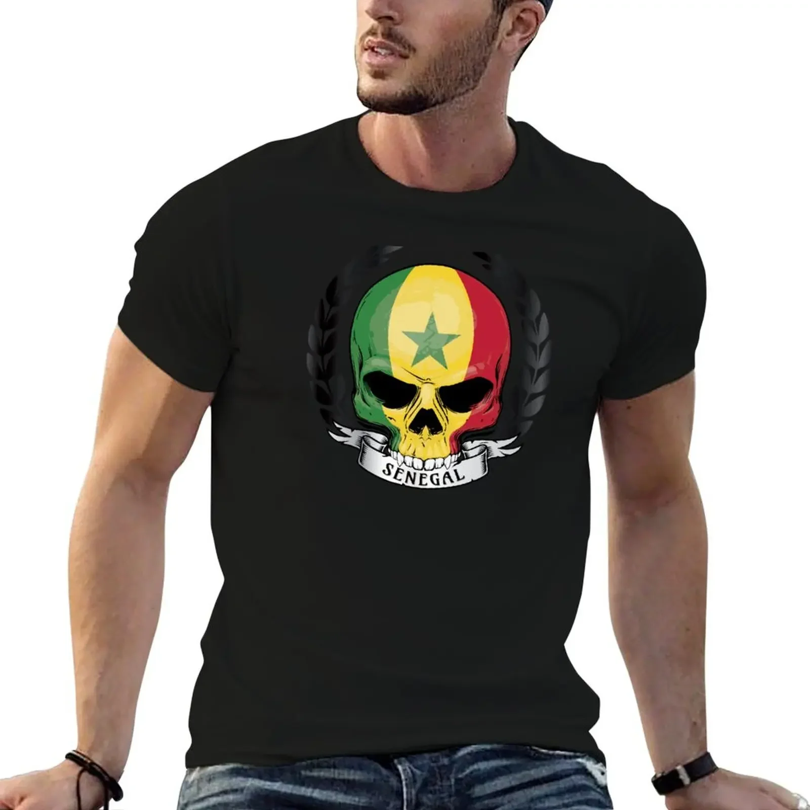 Senegal Skull And Ribbon T-Shirt new edition sports fans tee shirts for men