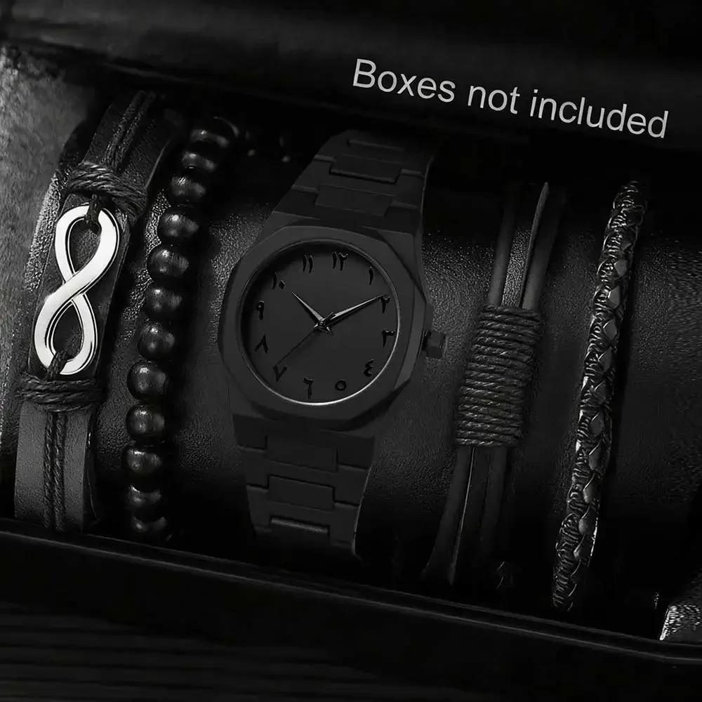 5-piece fashion watch set with high-end feel for men and women, dopamine style men's quartz watch set