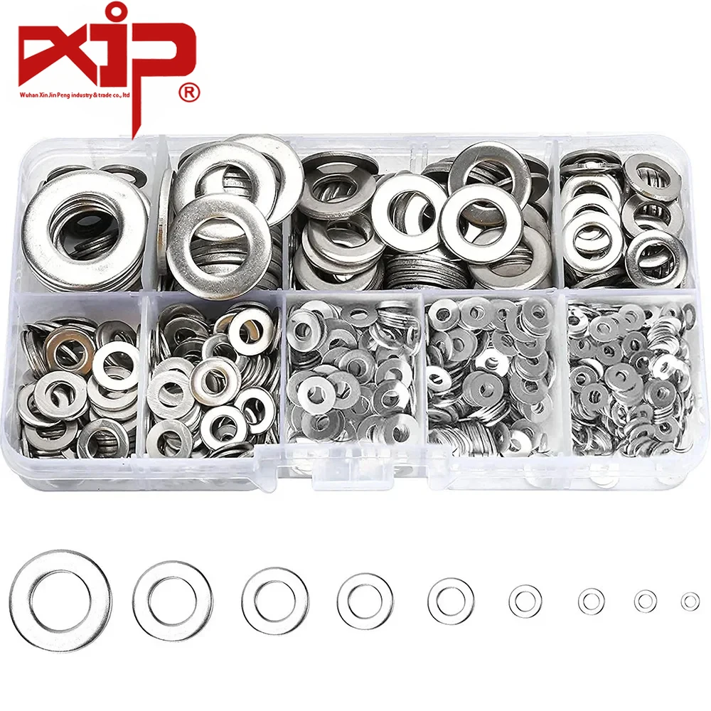 Washer 800pcs Boxed 304 Stainless Steel Flat Washer M2/3/4/5/6/8/10/12 Combination Set Hardware Fasteners for Home Improvement