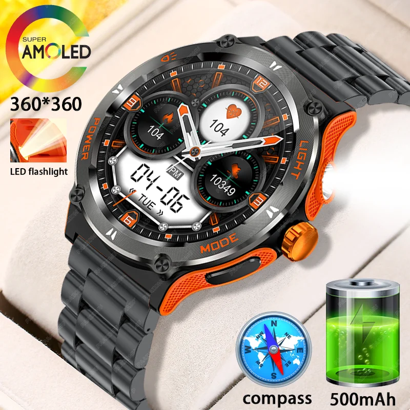 New Men's SmartWatch 3atm Waterproof Compass LED Flashlight Heart Rate Health Sleep Analysis Bluetooth Call Outdoor Sports Watch