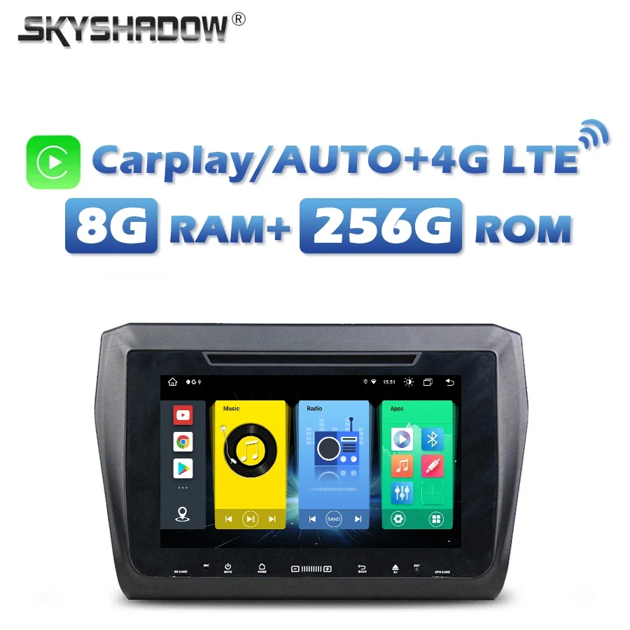 

SIM 720P Carplay Auto Android 13.0 8G+256G 8Core Car DVD Player DSP GPS RDS Radio wifi Bluetooth 5.0 For SUZUKI Swift 2019 2020