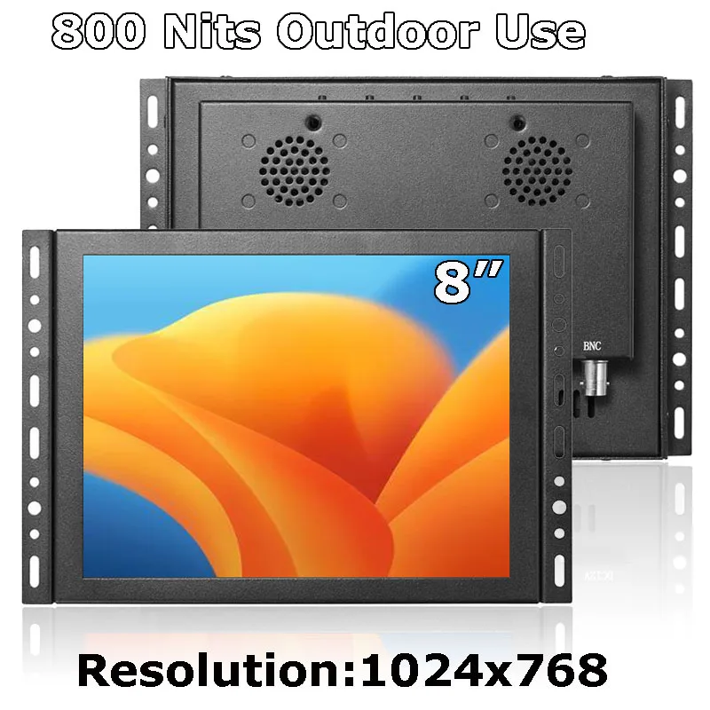 Small Size 1024x768 8 Inch 1000Nits Outdoor Sunlight Readable Industrial Metal VGA HDMI Touch Screen Monitor