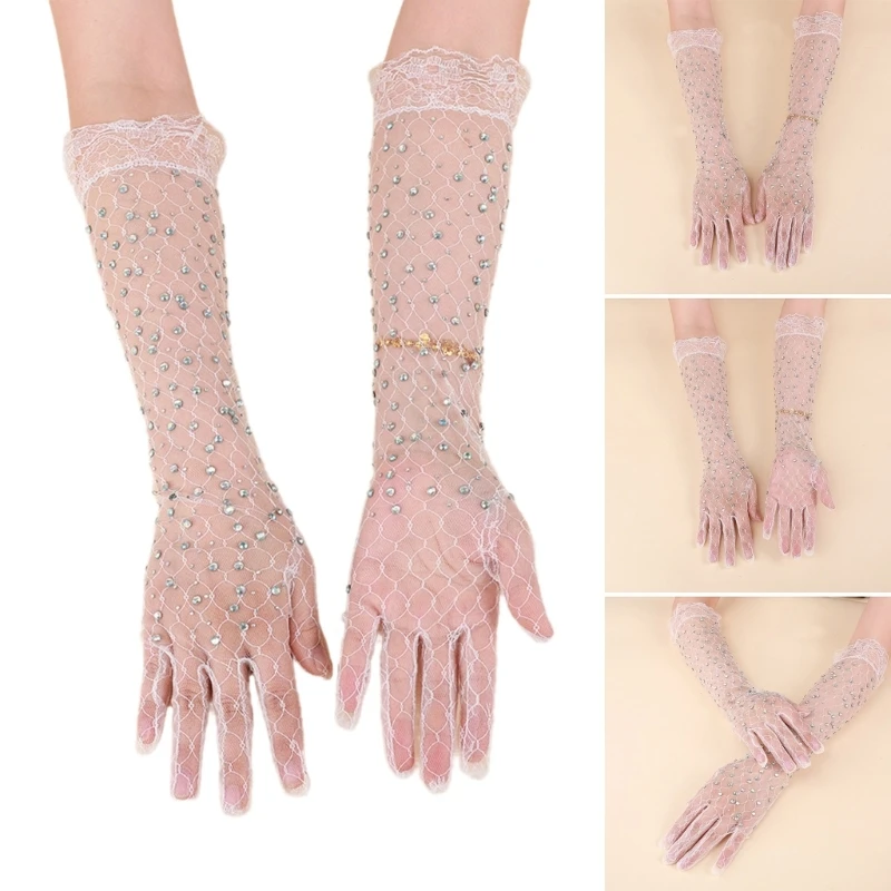 

Jeweled Diamante Gloves Lace for Operas Prom for Women and Girls 1920s Theme Musical Operas Dancing Supplies