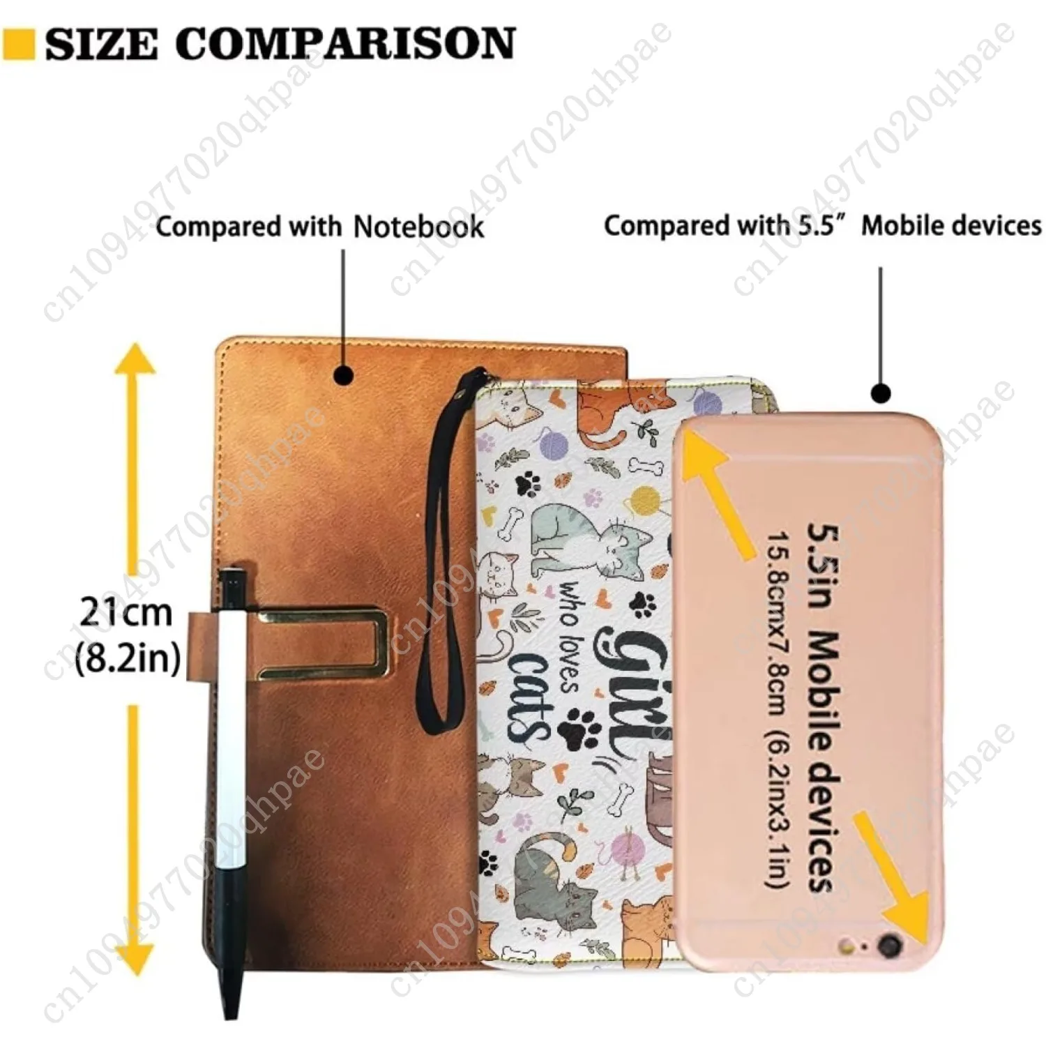 محفظة نسائية طويلة مع معصم سعة كبيرة وسحاب معدني ومحفظة هاتف لطيفة على شكل قطة - فتاة تحب القطط مطبوعة من جلد البولي يوريثان