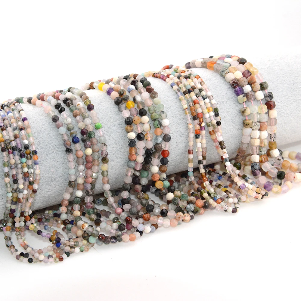 Various Natural Multicolour Stone Faceted Round / Square Beads 2mm,3m,4mm for Jewelry Making Necklace DIY Accessories Wholesale