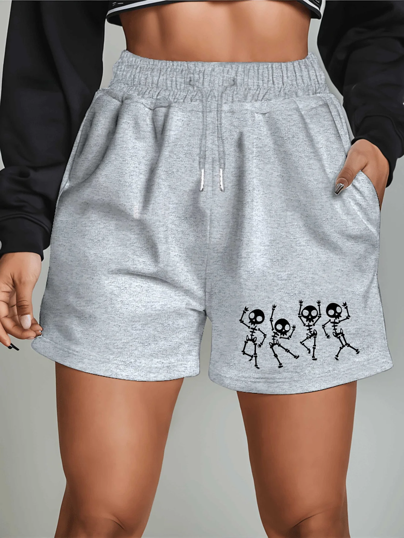 

2026 Women's Summer Casual Shorts Skeleton Dance Print Loose Fit Stylish and Versatile Suitable for Gym and Lounge Wear