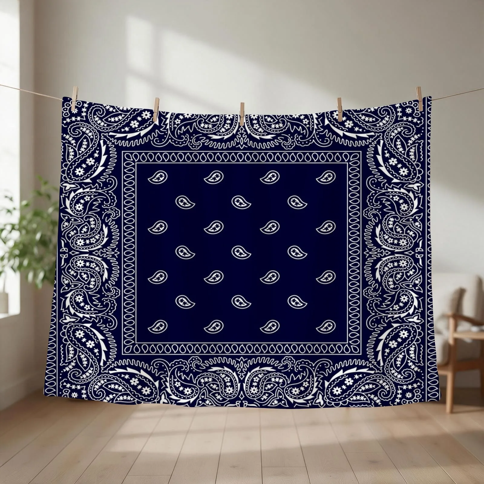 Bandana - Navy Blue Throw Blanket Sofa Quilt for sofa decorative Cute Plaid Blankets