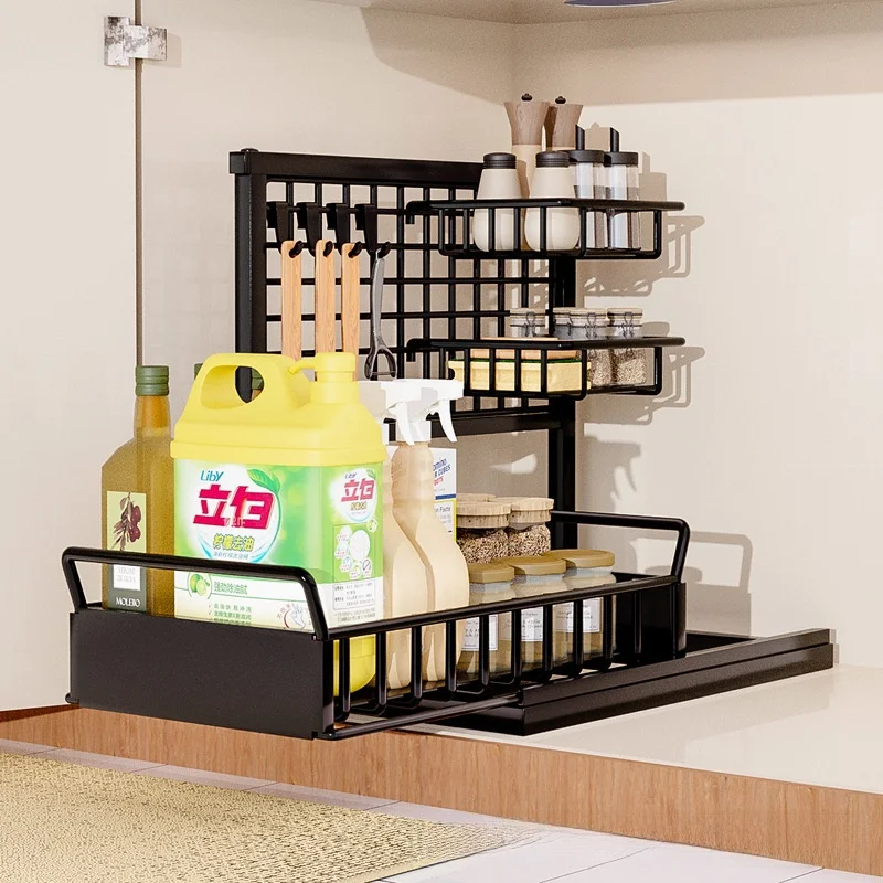 

Kitchen Sink Storage Ra Multi-layer Cabinet Organizer Metal Bowl Plate Spice Storage elf Pull out Ra Southeast Asia Sle