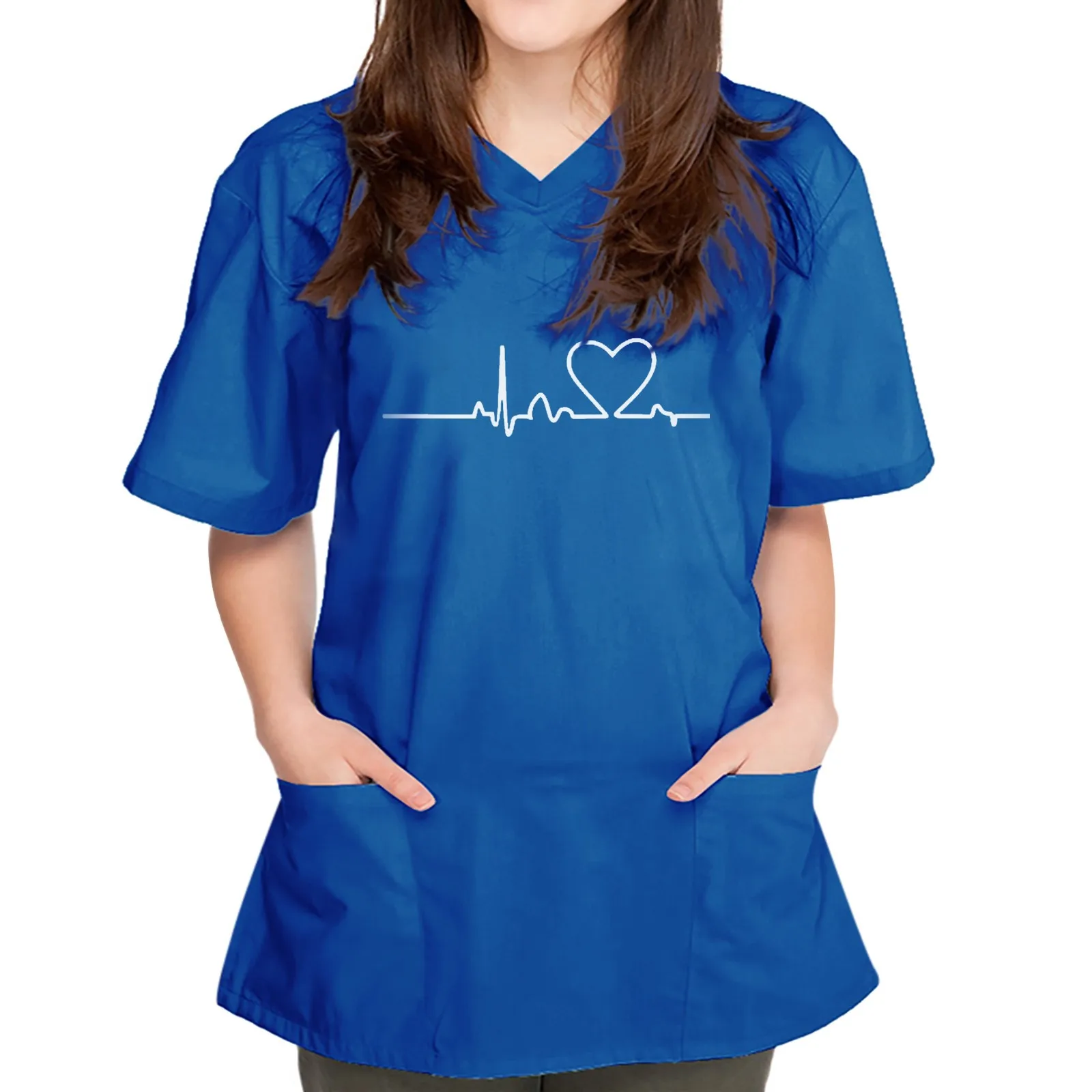 Uniforme médical de services de santé pour femmes, col en V, manches courtes, poche, travail, solide, Saint Valentin, soins infirmiers, ScrdécentrTop