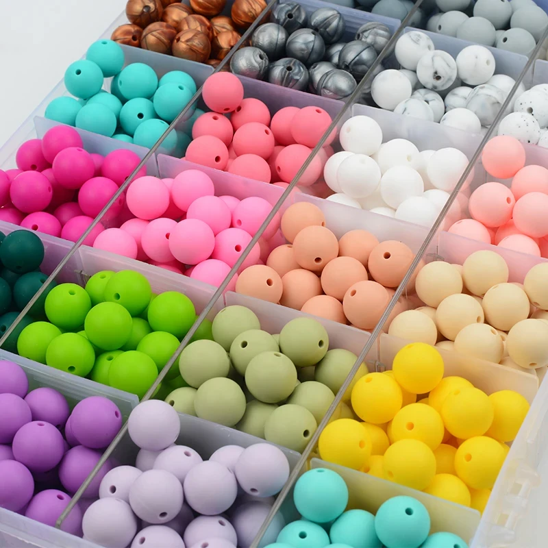 LOFCA 12mm 100pcs Silicone Beads Round Teether Baby Nursing Necklace Pacifier Clip Oral Care BPA Free Food Grade Colorful