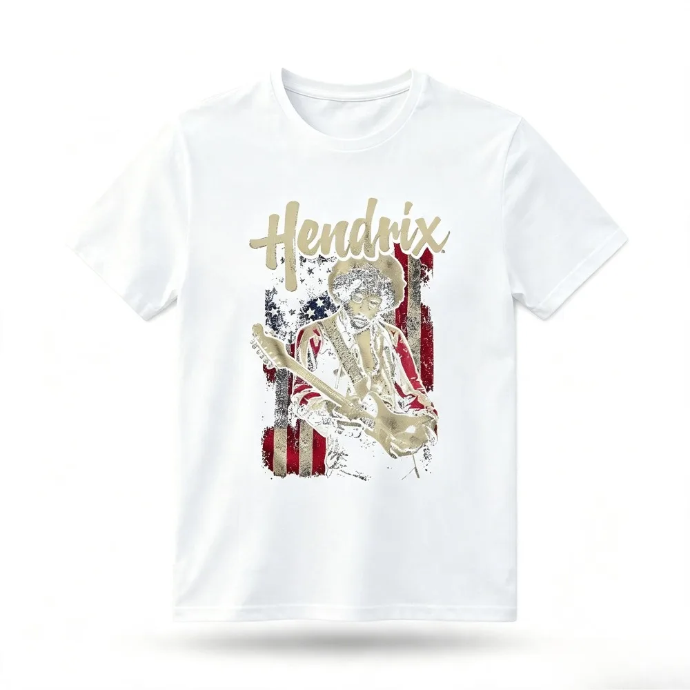 Vintage Guitar Player USA Flag Distressed Graphic Men T Shirt Retro Rock Music Lovers Casual Short Sleeve Tops
