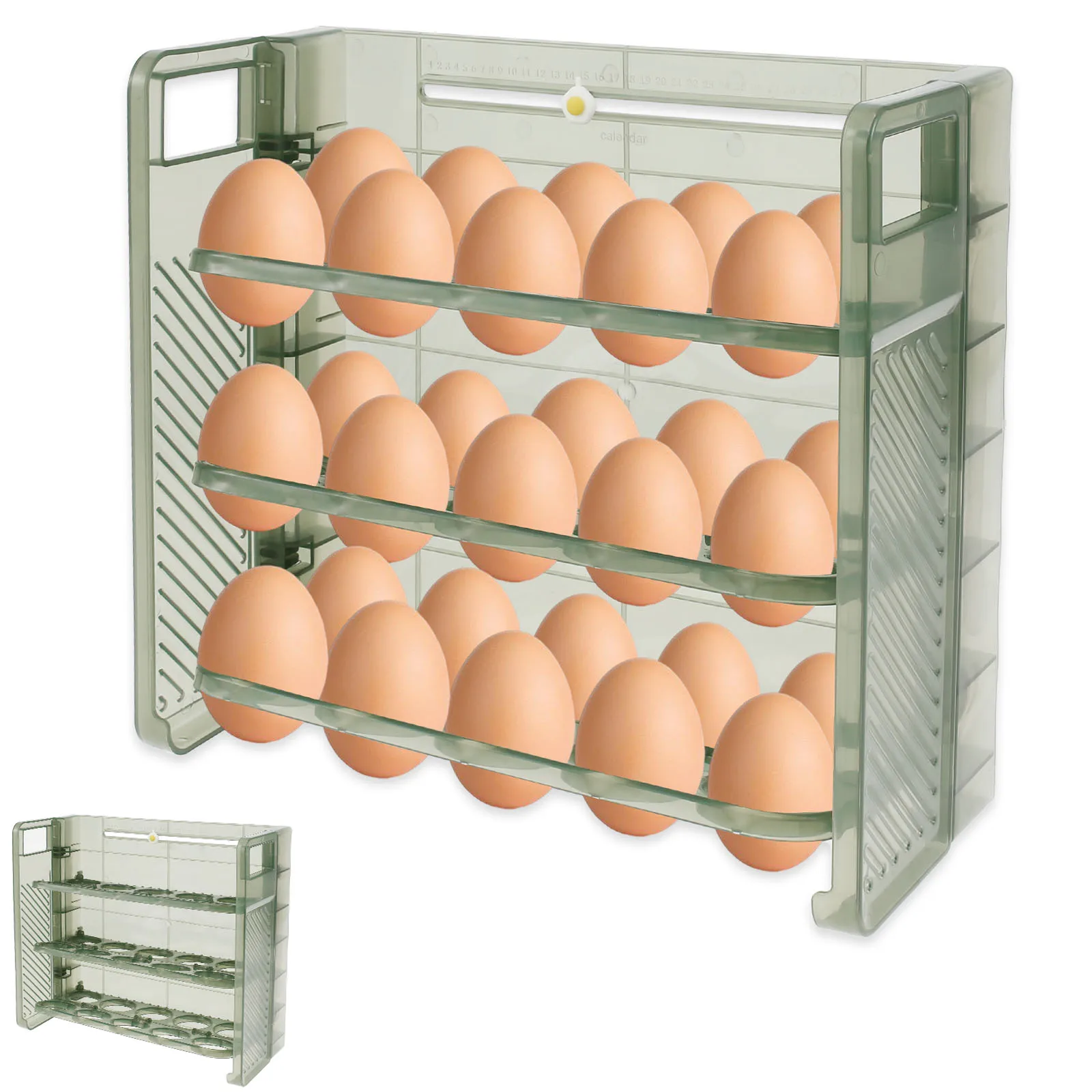 30 Grids Flip Egg Holder for Refrigerator 3-Tier Flip Egg Box with Timing Function Flipping Egg Storage Container Large Capacity