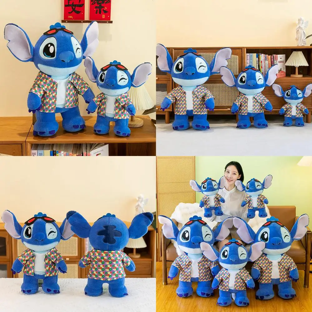 

80 см Kawaii Stich плюшевая игрушка стежка с очками и жилетом милая мягкая кукла для детей подарок на день рождения мягкая амигуруми плюшевая игрушка в виде животного