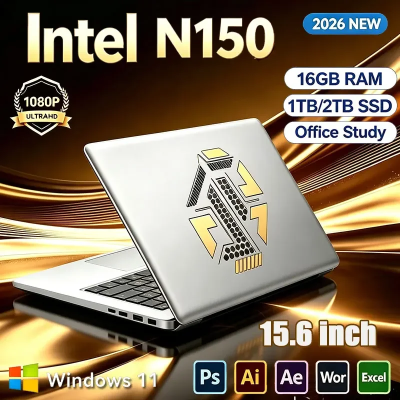 2026 New laptop 15.6 Inch Windows 11 Intel Intel N150 16GB RAM 1TB 2TB SSD Fingerprint Unlock Study Office Pc Gaming Laptops