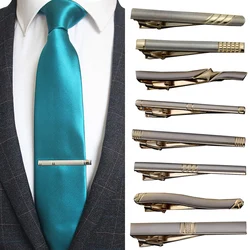 Clipes de gravata metálica de duas cores para homens, Tie Pin para camisas e vestido, Gold Bar Tie Clasp, Acessórios gravata negócios, Cerimônia de casamento