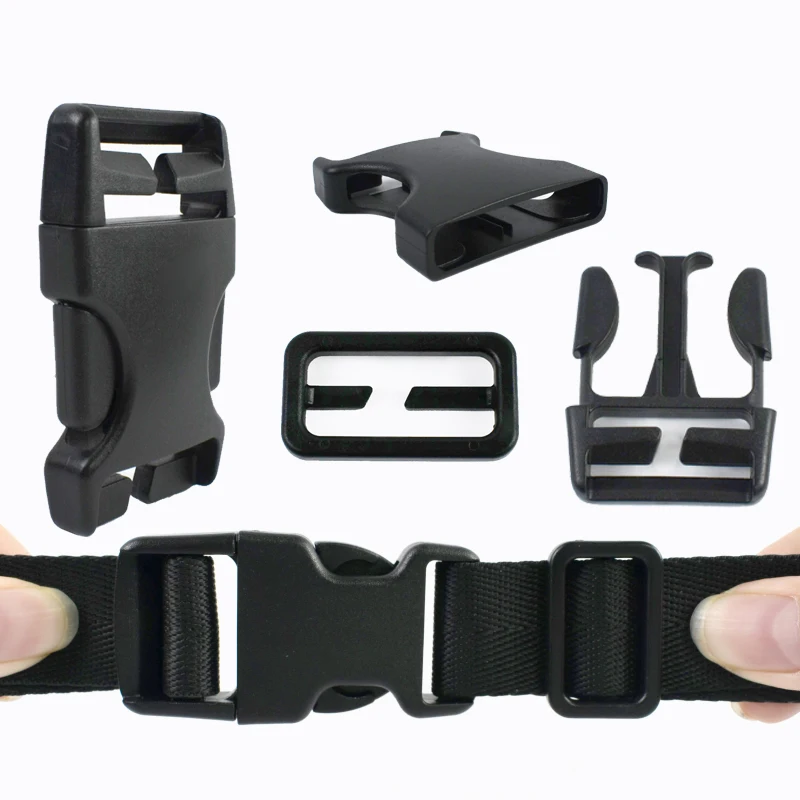 

5/10Sets 20-38mm Black Plastic Release Buckle Tri-Glide Sliders Backpack Shoulder Strap Adjust Buckles Repair Kits DIY Accessory