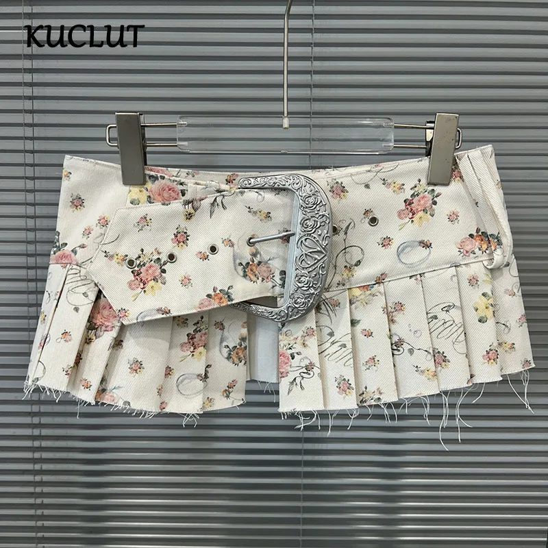 

KUCLUT 2025 New Style Fashion Flowers Printed Waistband For Women Pleated Versatile High Quality Belt Female 1A290