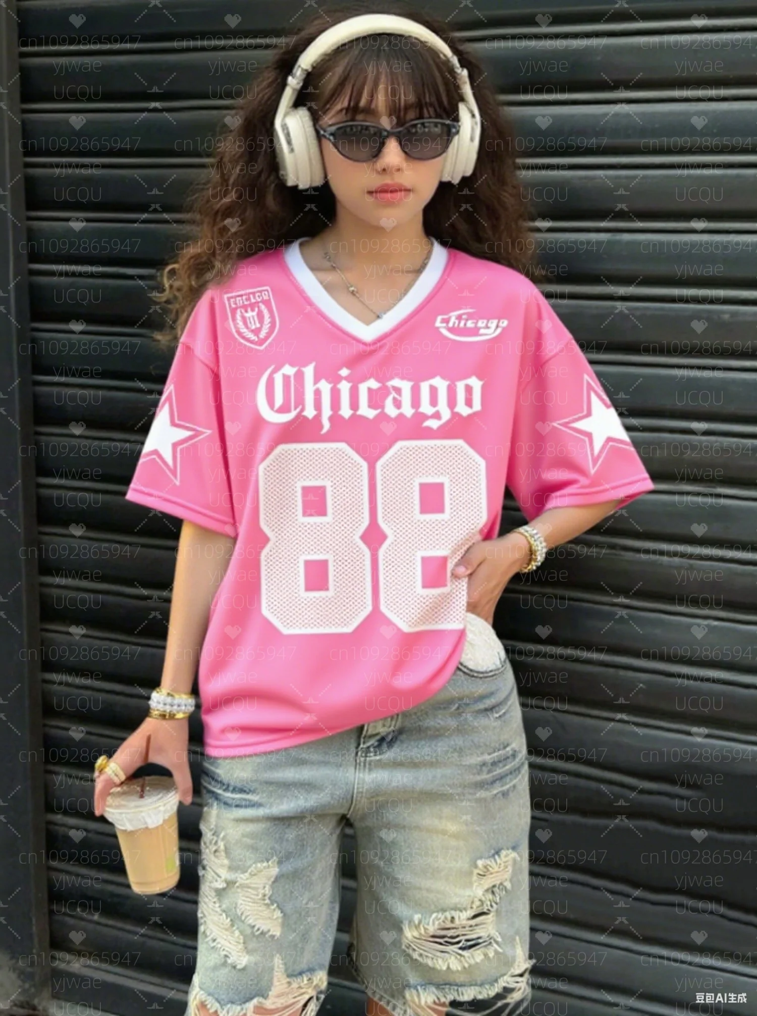2025 summer CHICAGO 88 T shirt Sportswear Women Men V-neck Loose Casual Lightweight Breathable Streetwear women Tops
