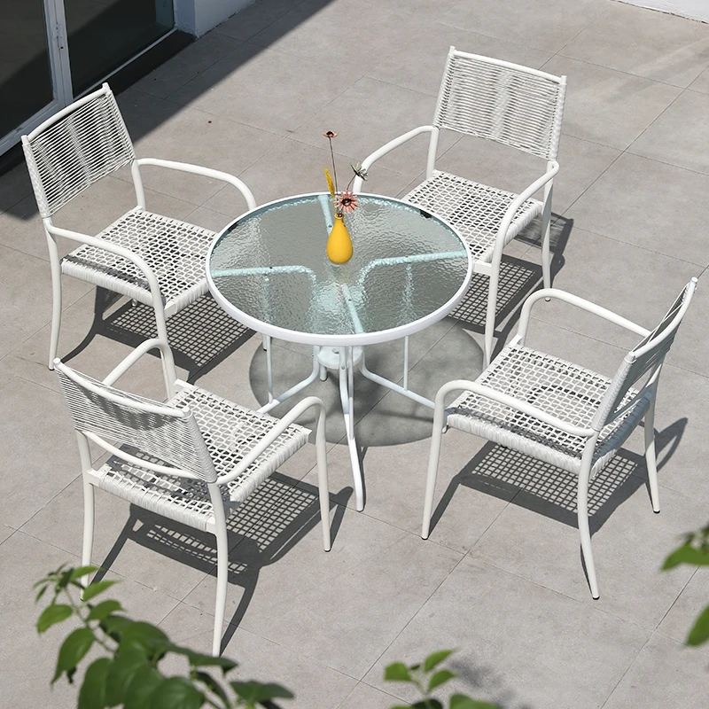 Modern  Outdoor Patio Rattan Dining Chair with Cushions Metal Home Furniture for Villas garden chair