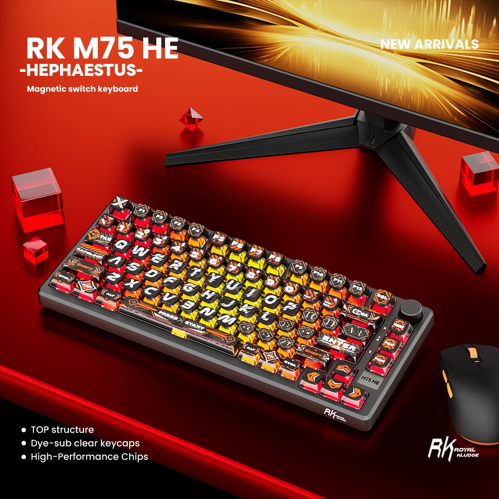 

RK ROYAL KLUDGE M75 HE Магнитная механическая клавиатура 0,24 мс 8 кГц RT0,01 мм 81 клавиша RGB Проводная игровая клавиатура для киберспорта с возможностью горячей замены