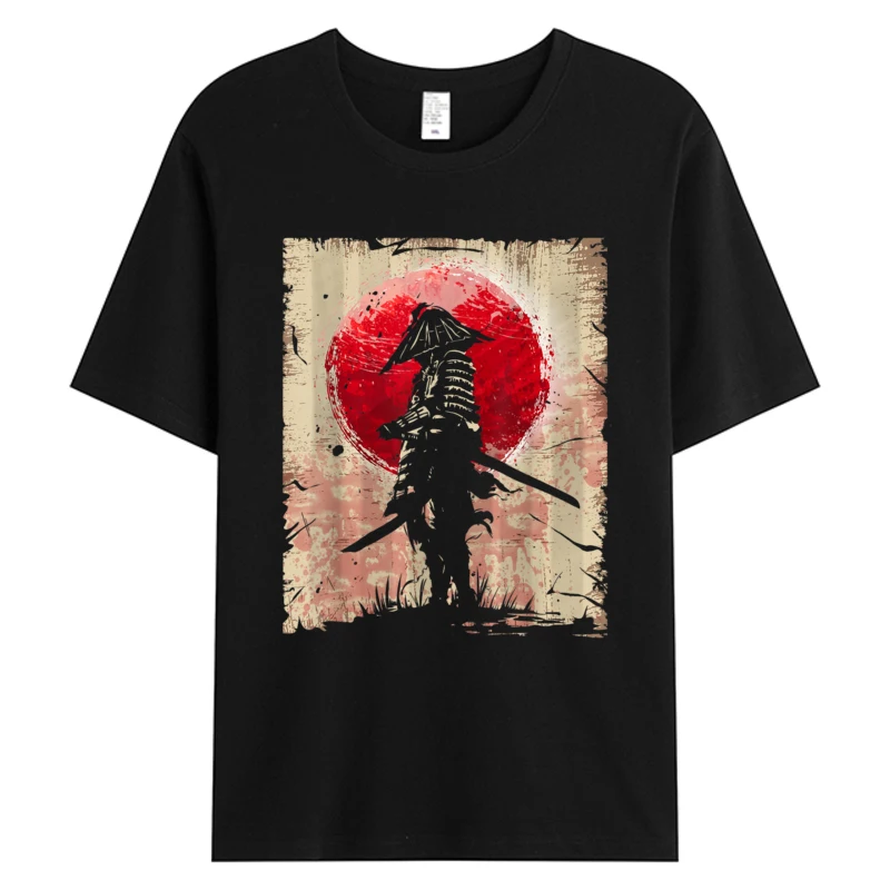 

Japanese Art Samurai Vintage Fighter Retro T-shirt Men's Cotton Fabric Graphic Holiday Weekend Party Tops Tees Man Clothing