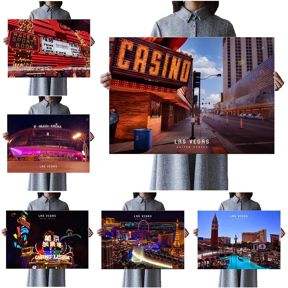 Las Vegas Casino Scenery Night View Nordic Poster Wall Art Canvas Painting Wall Pictures For Living Room Home Decor Unframed