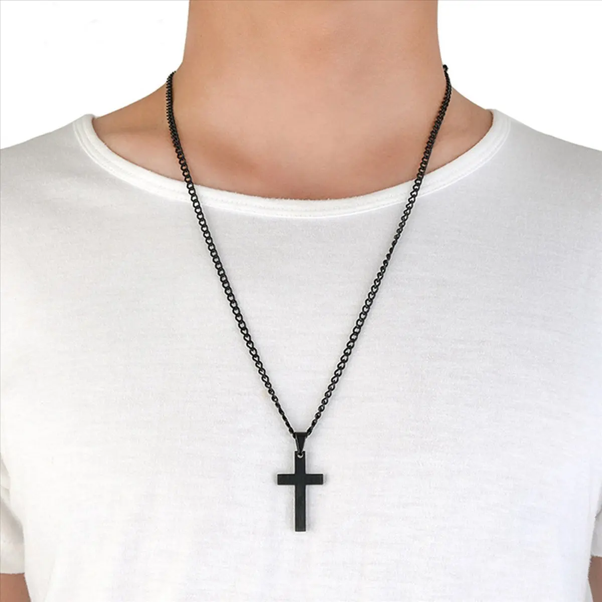 

【COUPON!】{0}5X Vintage Cross Pendant Necklace Stainless Steel Black Chain Pendant Necklace Men Necklace