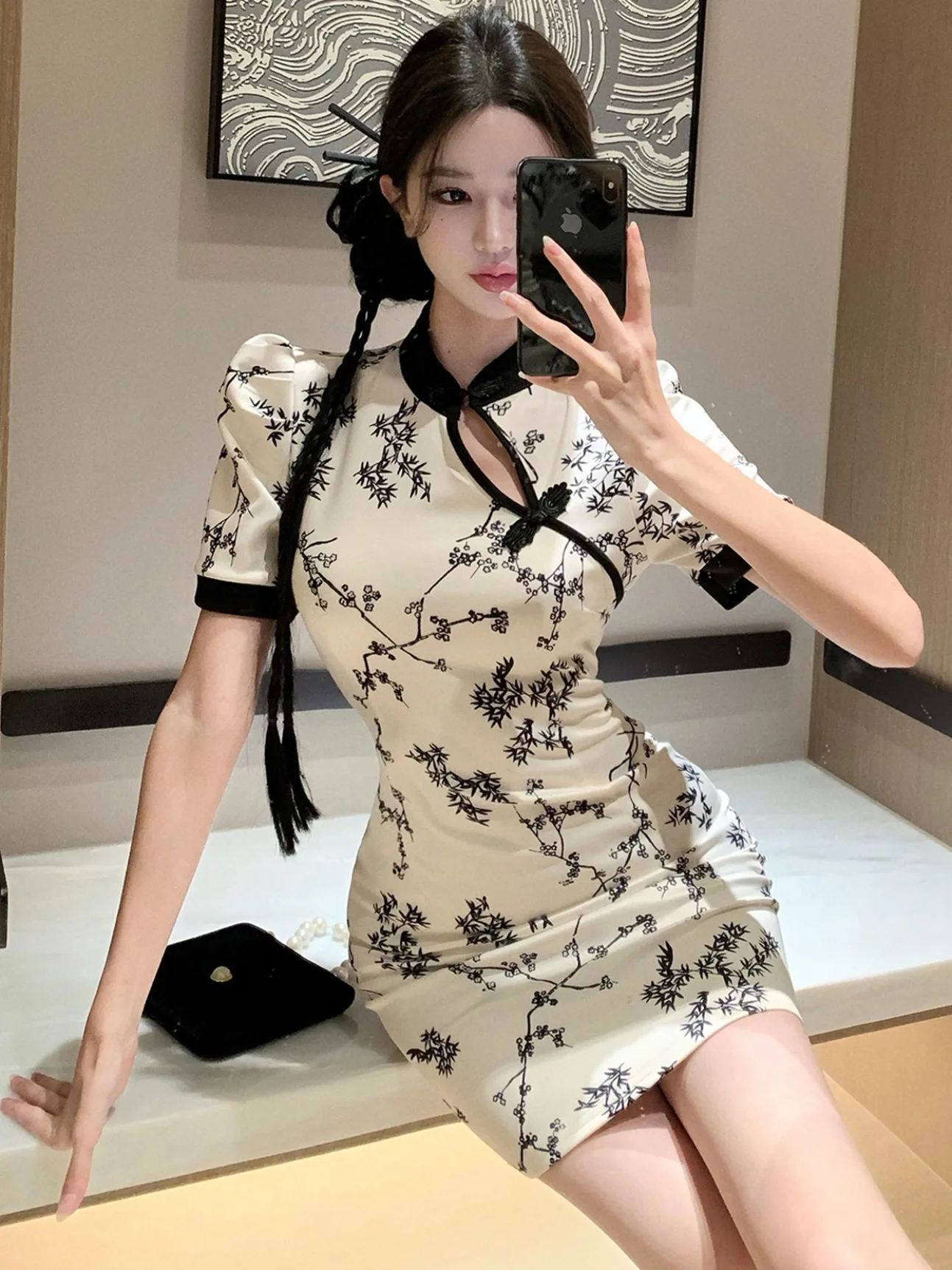 

2025 New Sle Sexy ort Dr Women's Skirt Retro Chinese National Sle Daily Wear Pure Color Sve Length