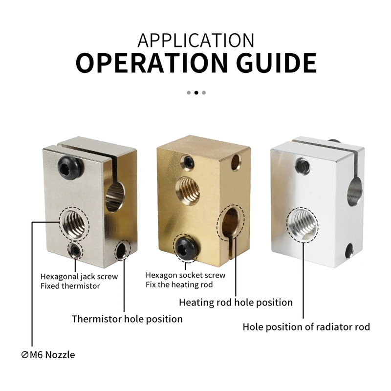 Torlipy V6 Heater Block Aluminium Brass Copper Plated Heating Blocks For E3D V6 PT100 J-head Hotend Heaterblock 3D Printer Parts