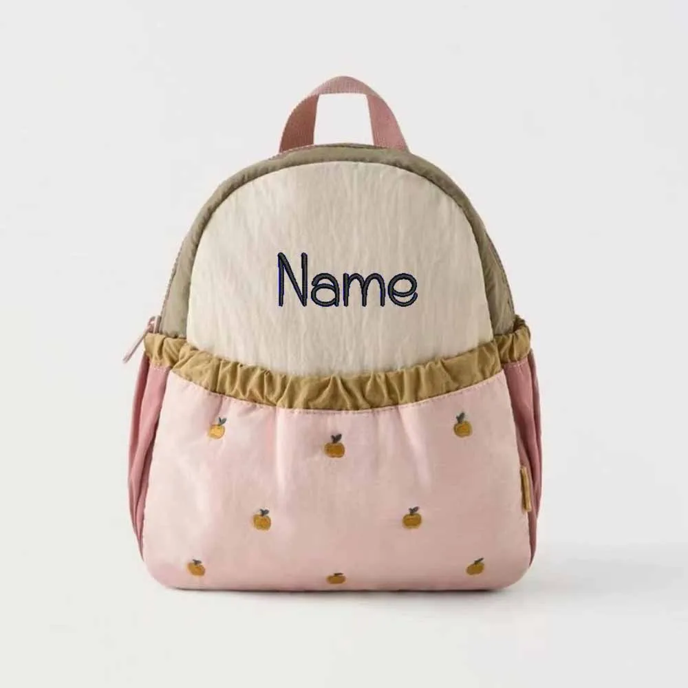 Personalized Children's Cute Apple Embroidery Kindergarten Backpack, Custom Baby Mini Fashionable Cute Lightweight Travel Bag