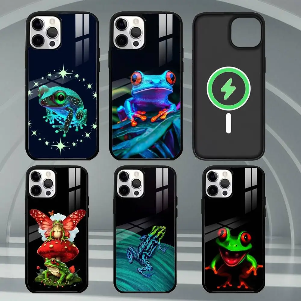 

N-Neon Frogs Phone Case For iPhone17,16,15,14,13,12,11 Plus,Pro Max Magnetic For Magsafe Wireless Charging