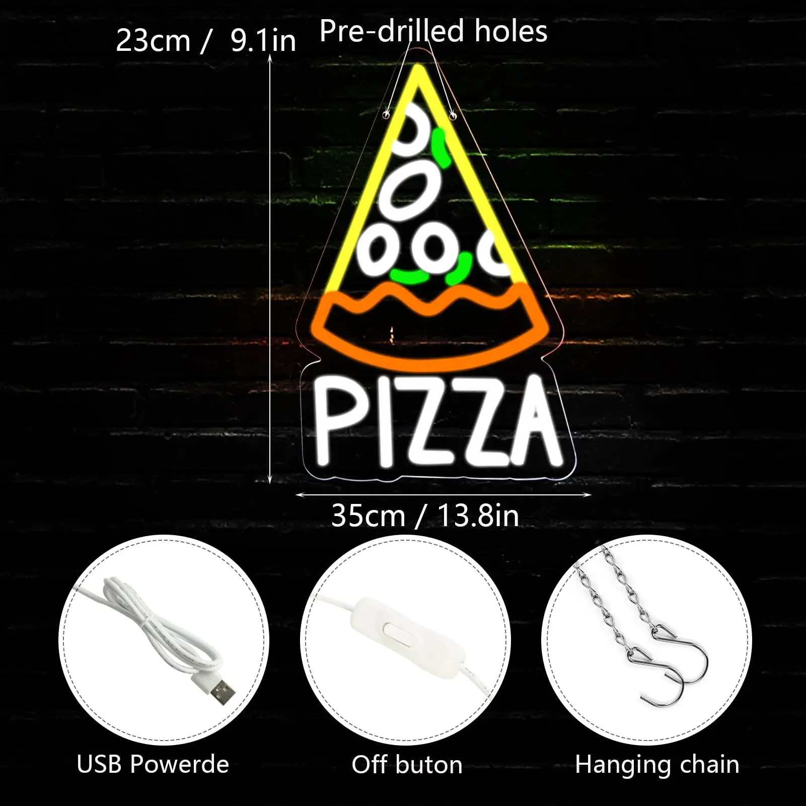 Pizza Neon Sign for Pizzeria Business Decor Pizza Shaped Neon Sign Pizza LED Neon Light for Restaurant Kitchen Store Party Gift