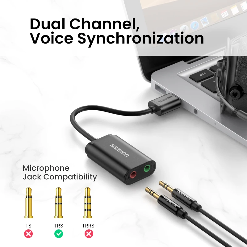 Ugreen Geluidskaart Usb Naar 3.5Mm Audio Interface Voor Desktop Laptop Usb Naar Microfoon Speaker Oortelefoon Voor PS5 PS4 audio Card