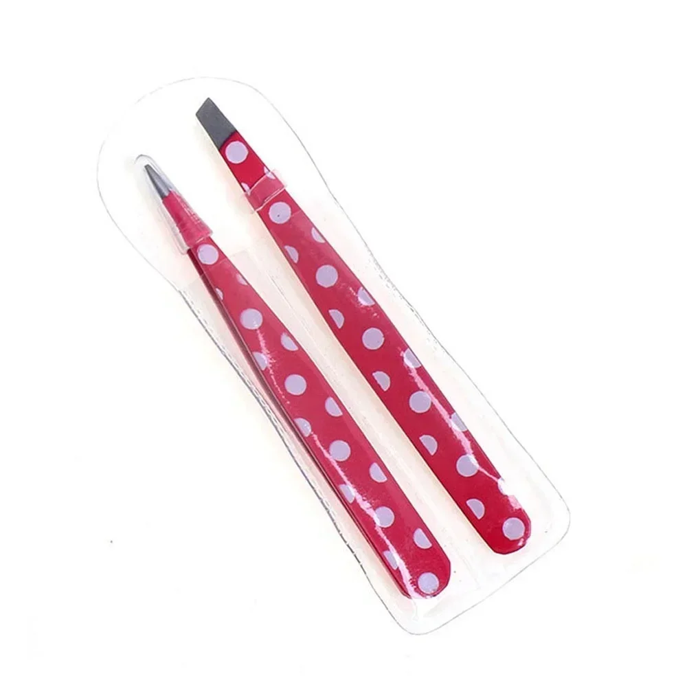 2Pcs Professional Beauty Slant Makeup Tools Stainless Steel Hair Removal Eyebrow Tweezer