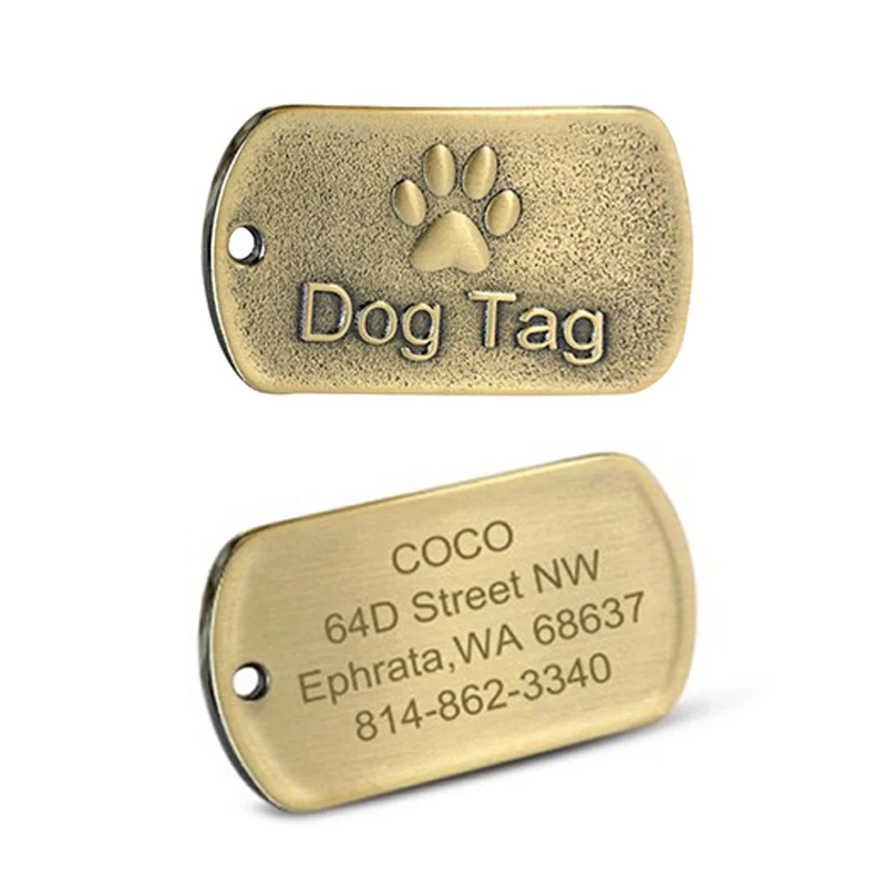 Retro Alloy Pet Identity Card Brass Palm Print Dog Tag Collar Pendant Anti-lost Identity Nameplate Custom Name Pet Supplies