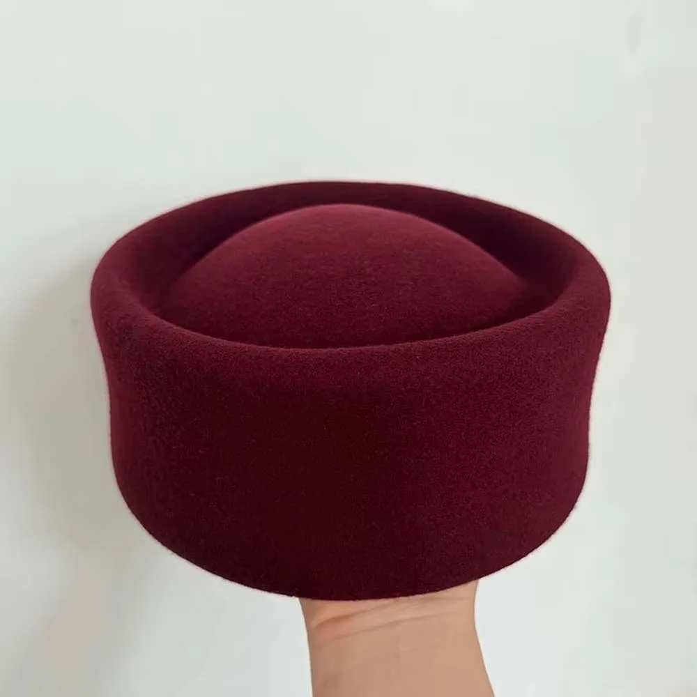 Vintage Looking Pillbox Hat Air Hostess French Style Airline Stewardess Caps Versatile Solid Color Woolen Top Hat Live Show