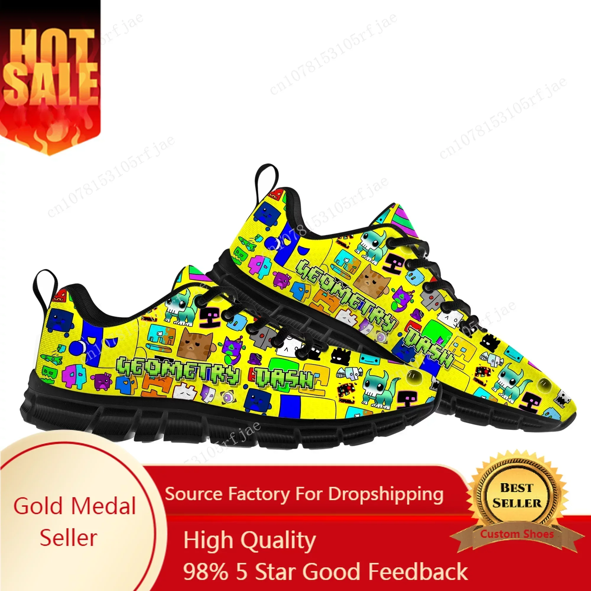 Geometry Dash Sports Shoes Cartoon Game Mens Womens  Sneakers Fashion High Quality Sneaker Custom Built Shoes