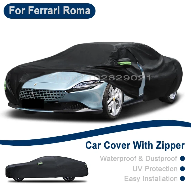 

Outdoor Full Vehicle Cover For Ferrari Roma - Side Zipper Design, Waterproof Dustproof Sun Protection Car Cover