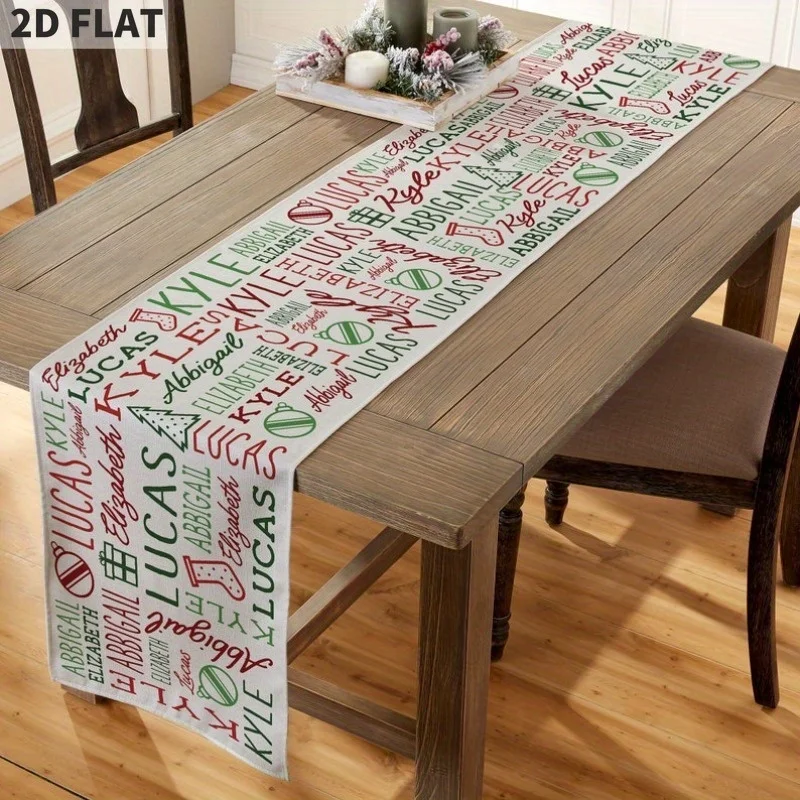 

Holiday Repeating Name Personalized Christmas Table Runner, Custom Home Decor, Custom Christmas Decor, Personalized Xmas Decor