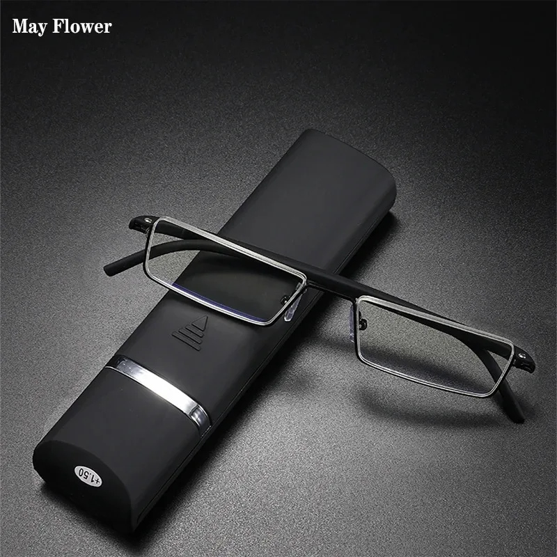 Quadratische Halbrahmen-Lesebrille für Männer und Frauen, modische Presbyopie-Brille, Anti-Blaulicht, Vintage-Business-Dioptrienbrille +1,0