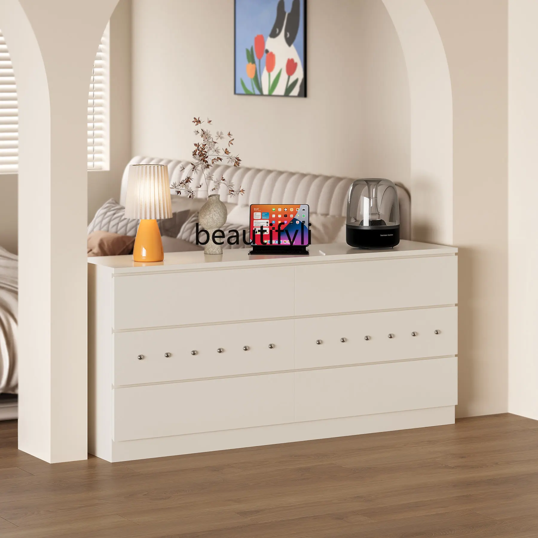 yj Simple Design Multi-Specification Chest of Drawers Sideboard Solid Wood Multi-Color Rivet Storage Cabinet Bedside Table