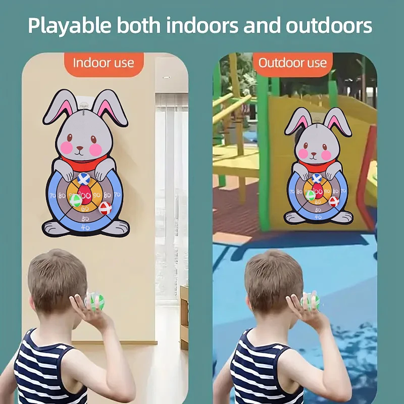 مجموعة لوحة رمي السهام اللزجة على شكل أرنب لطيف، مناسبة لألعاب الرمي التفاعلية الداخلية/الخارجية، بما في ذلك 3 كرات وخطافات