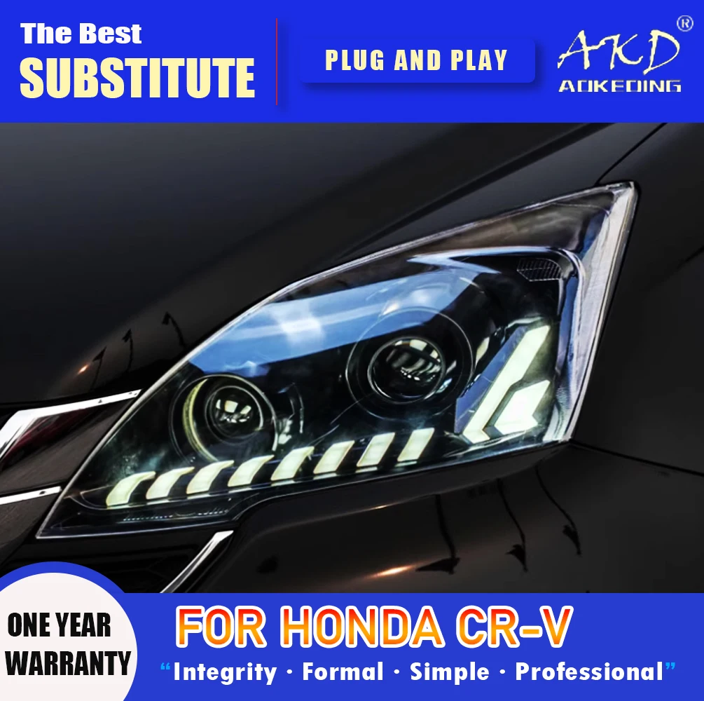 AKD Head Lamp for Honda CR-V LED Headlight 2007-2011 Headlights CRV DRL Turn Signal High Beam Angel Eye Projector Lens