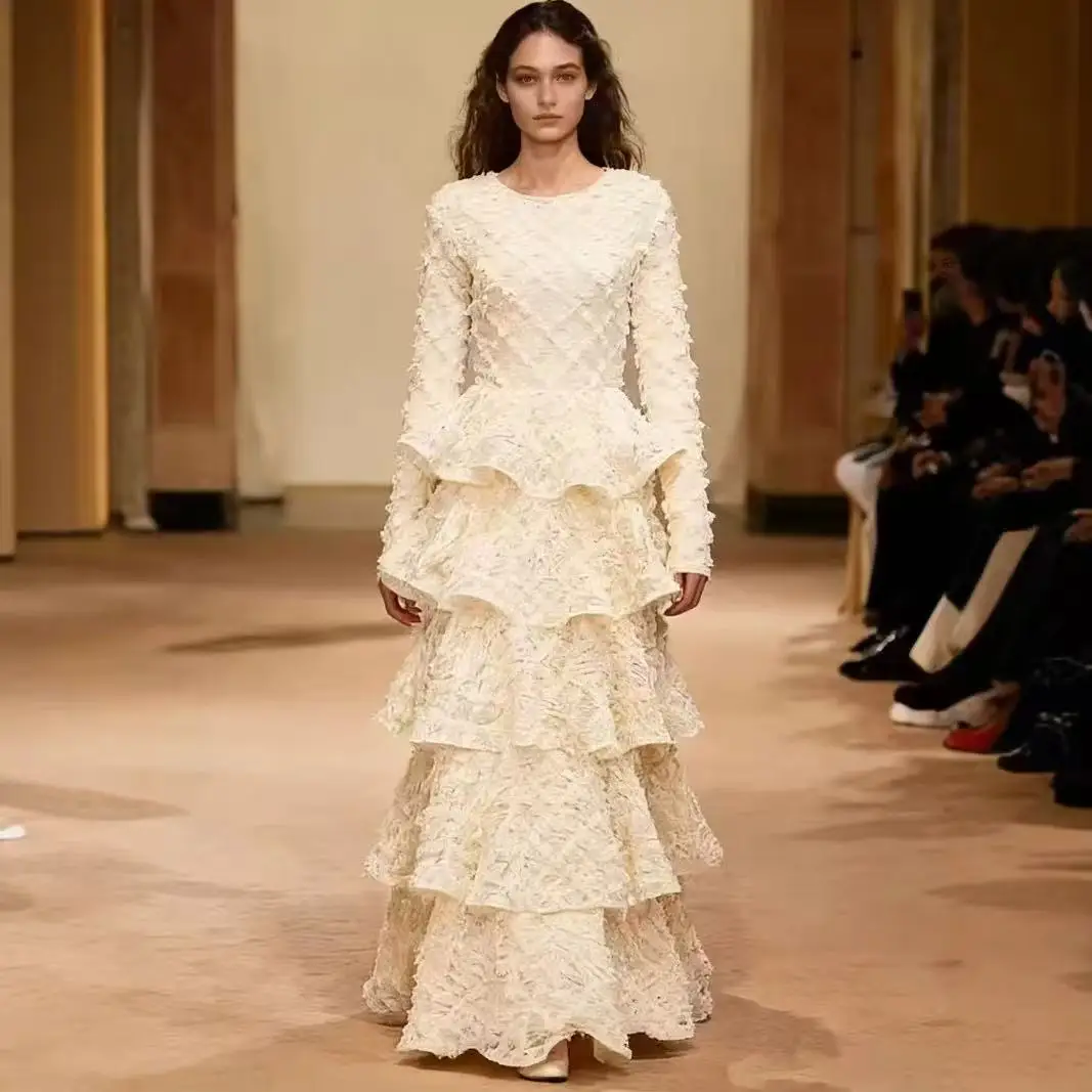 

Женское вечернее платье с длинным рукавом 2026 года – с 3D цветочной вышивкой, многоярусное, для вечеринок и выпускных балов