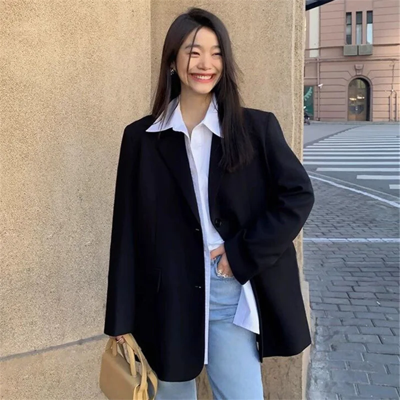 

Серый женский пиджак: повседневный, модный, весенне-осенний, новый стиль, качественный, из полиэстера, с длинным рукавом, однотонный