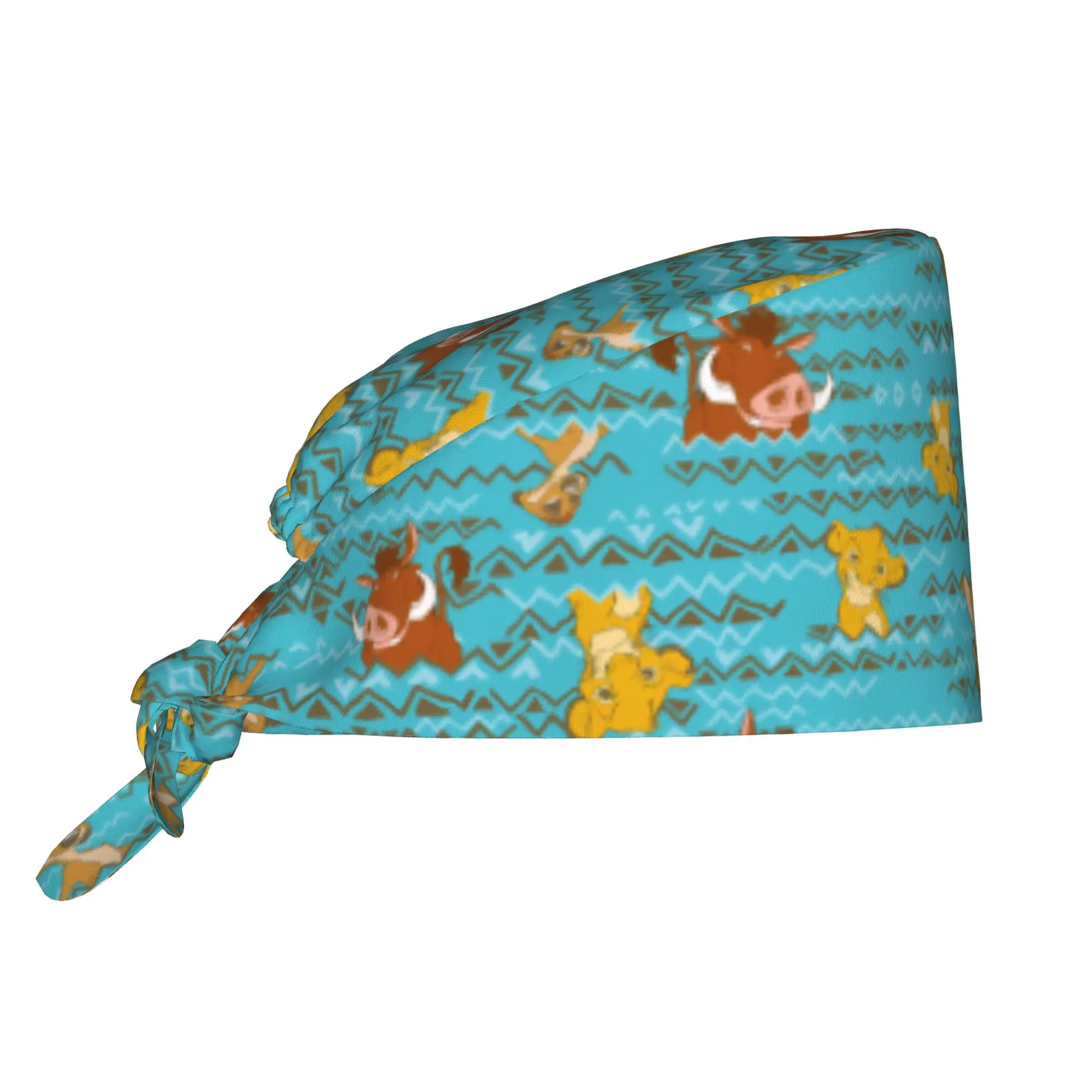 Liones Anime Kinges Breathable Scrub Hat Surgical Scrub Caps Unisex Nurse Medical Cap Pumbaa Simba Manga Work Scrubs Hat